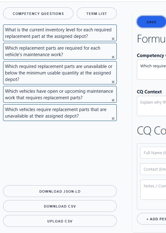 CQ Ferret list of competency questions