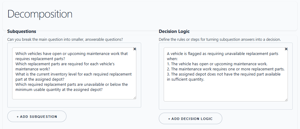 Decomposition of a competency question