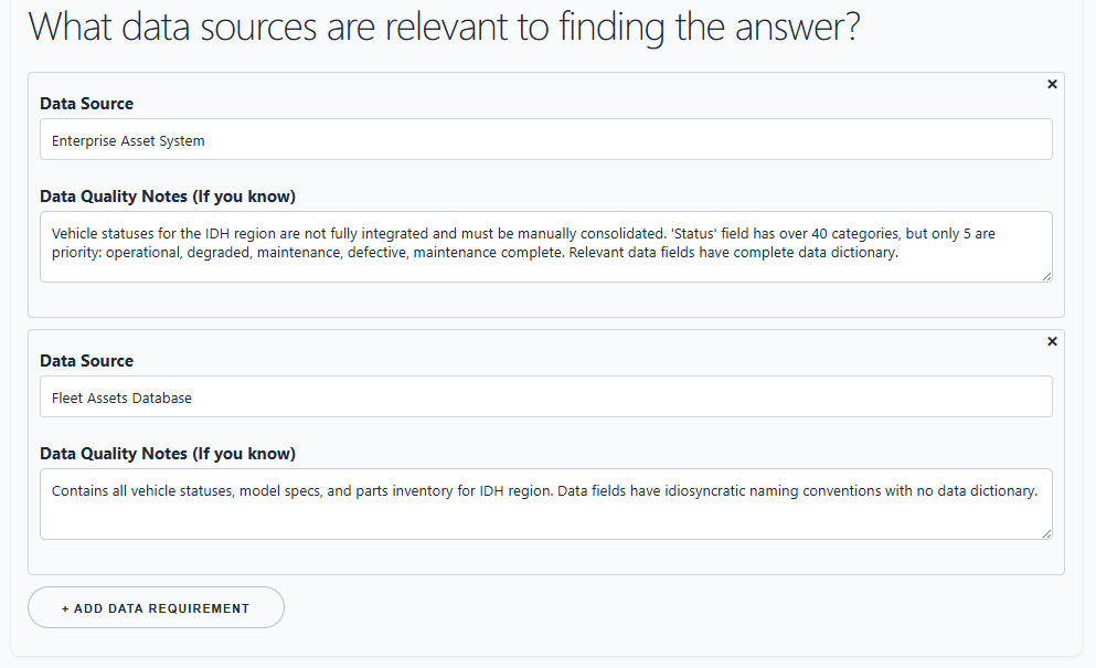 Relevant data sources and data quality notes